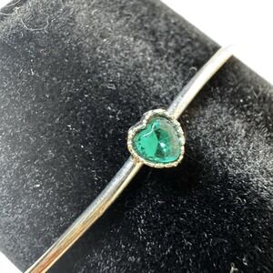 Faux Emerald Heart Silver Tone Charm Bracelet